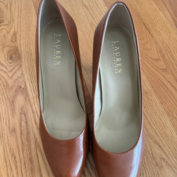 Ralph Lauren Light Brown Leather Heels with Wood Heels - Size 8.5 - Picture 1 of 3